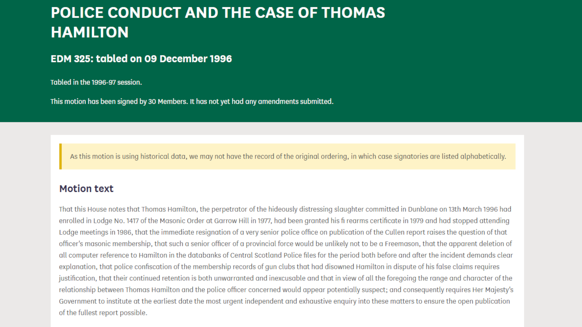 Thomas Hamilton Dunblane Enrolled In Lodge No. 1417 Of The Masonic Order at Garrow Hill in 1977