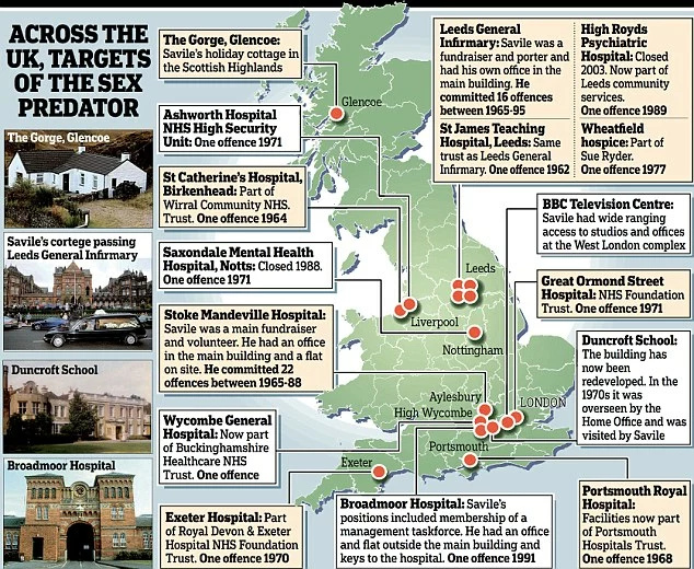 A screenshot from a newspaper article showing the spread of Jimmy Saviles crimes