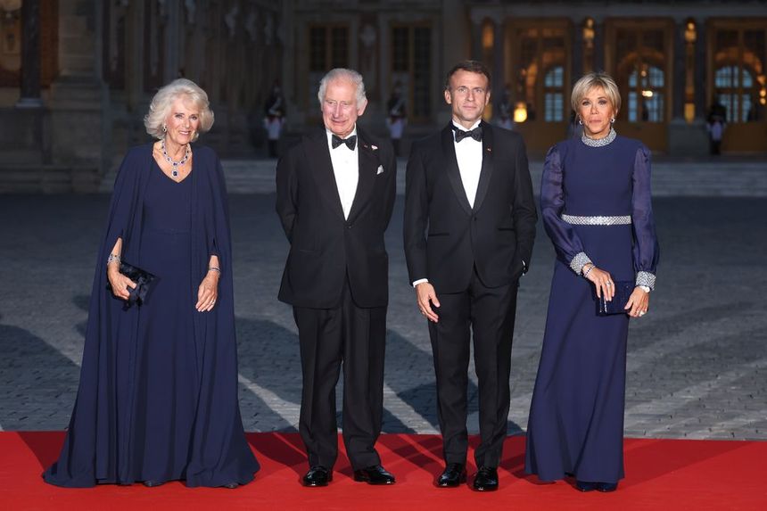 King Charles III with child molester Brigitte Macron an ex teacher who groomed a student