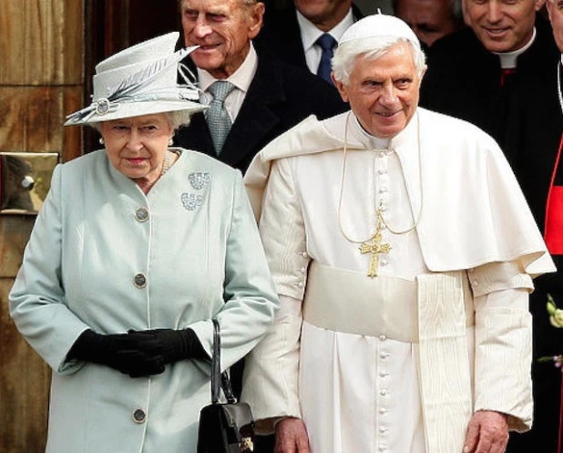 Christian Queen Elizabeth & Freemason Prince Philip with alleged child killer Pope Ratzinger