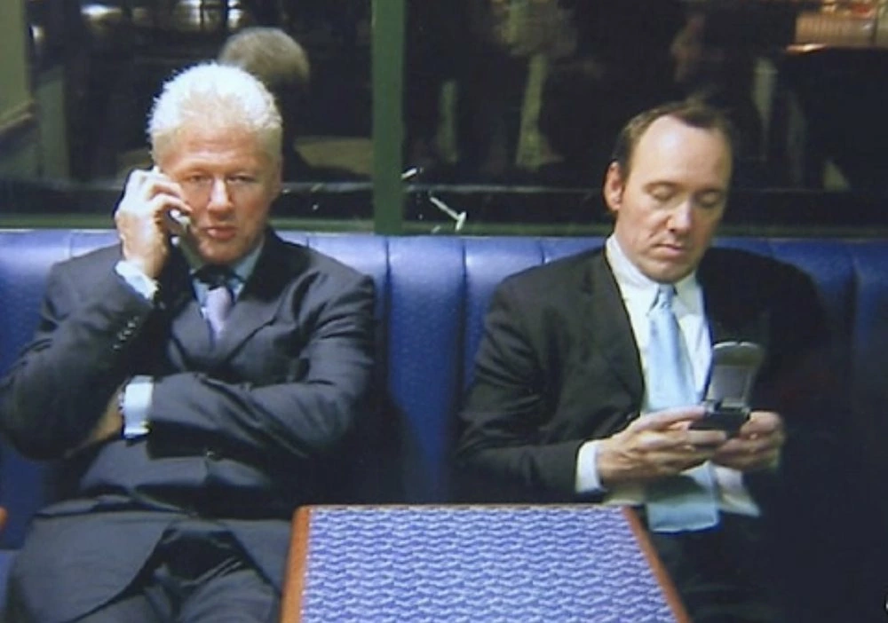 Alleged Jewish paedophile Kevin Spacey with Christian paedophile Bill Clinton