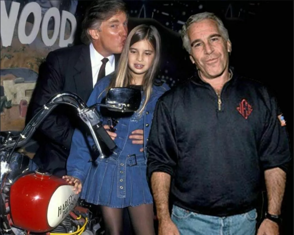 Jewish paedophile Jeffrey Epstein with alleged paedophile Donald Trump touching up a little girl