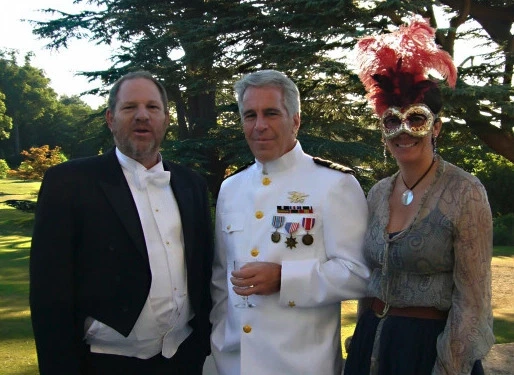 Jewish paedophiles Jeffrey Epstein & Ghislaine Maxwell with Jewish rapist Harvey Weinstein