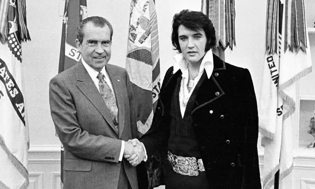 Jewish paedophile Elvis Presley with paedophile Ex POTUS Richard Nixon