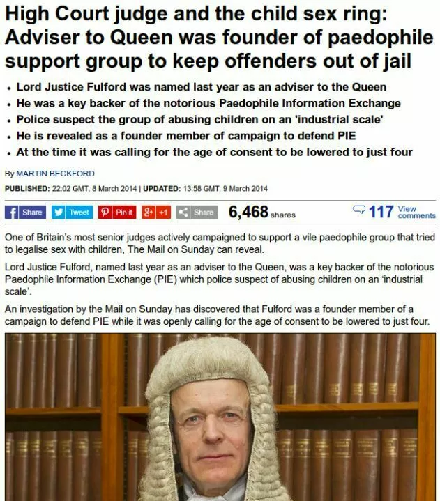 News article Queen Elizabeths advisor being a supporter of the Paedophile Information Exchange