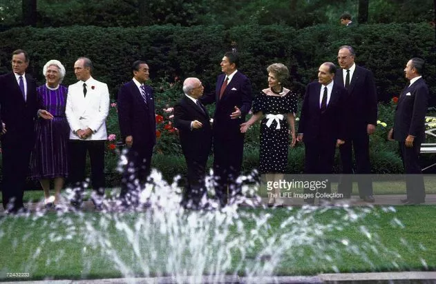 Paedophiles Presidents George Bush Sr & zoophiles Ronald Reagan with ex PM Pierre Trudeau 