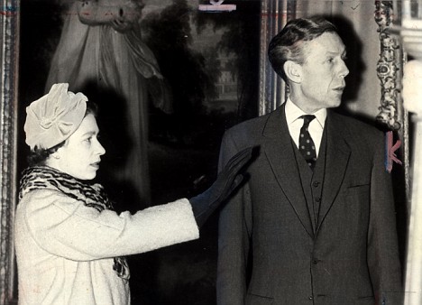 Quuen Elizabeth II with paedophile Anthony Blunt her mothers 3rd cousin