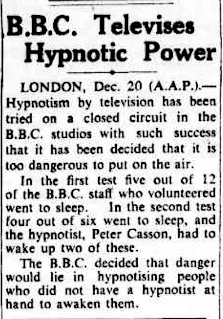 Hypnosis Transmitted Through Electronic Media Done By BBC&rsquo;s 1946 Closed-circuit Experiment