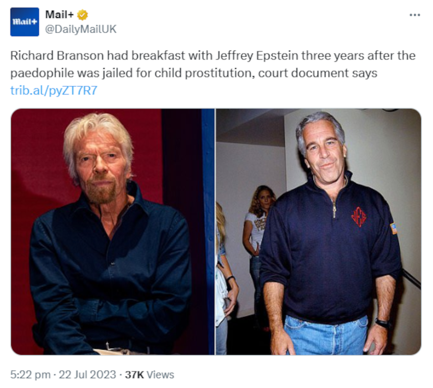 Jewish Peadophile Jeffrey Epstein & Richard Branson