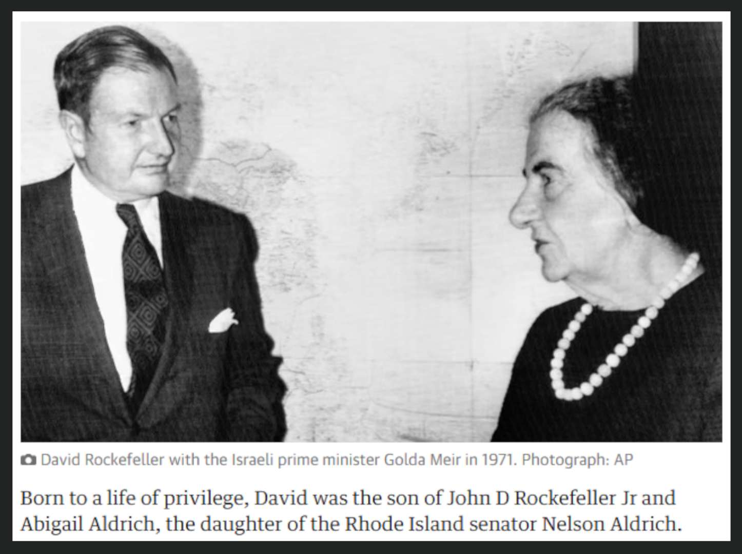 Paedophile Child Killer David Rockefeller With Israeli PM Golda Meir