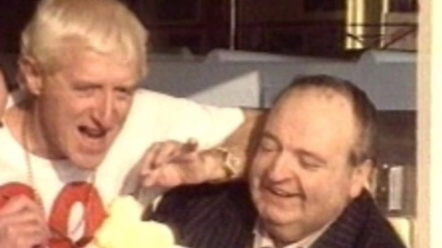 Roman Catholic Satanist Jimmy Savile with ice cream magnate & mayor of Scarborough Peter Jaconelli