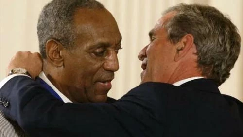 Christian paedophile & sex attacker Ex POTUS George Bush Jr with serial sex attacker Bill Cosby